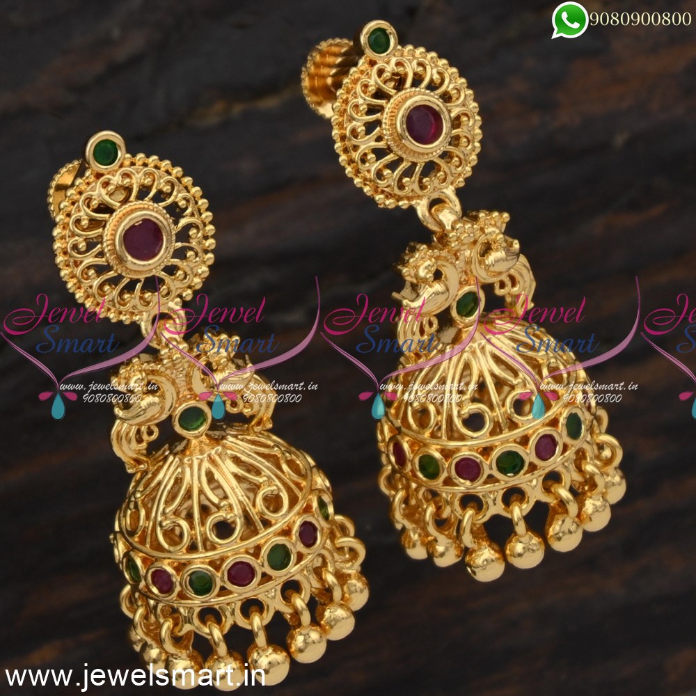 Golden Big Jhumka Earring With Golden And Pearl Beads –