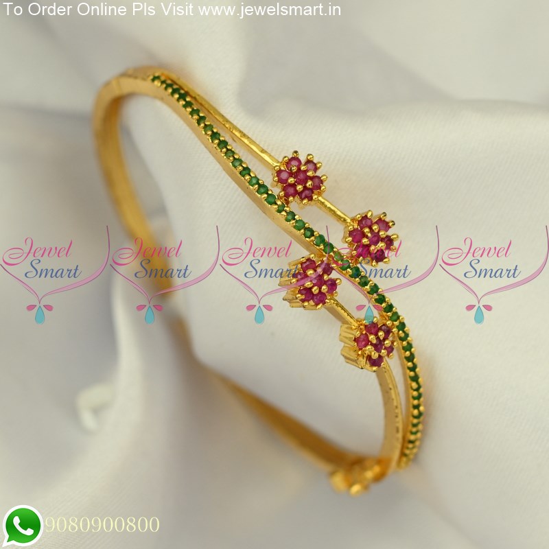 Buy Shrinathji Imitation High Gold Plated Ad Diamond Ruby Stone Designer  Adjustable Kada Bracelet. Online at Best Prices in India - JioMart.