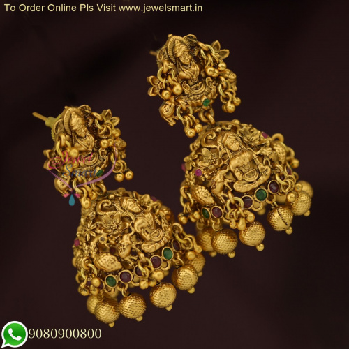 Goddess Lakshmi Jhumka Earrings: Antique Gold Exclusive Jewelry Designs - Real Image Collection J26341