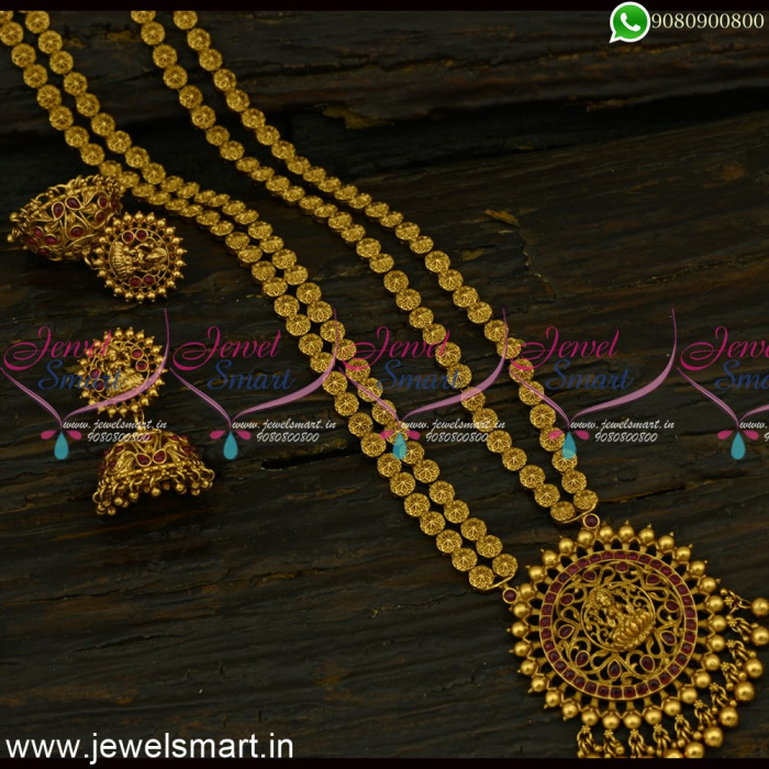2 Line Designer Half Beads Chain Long Gold Necklace Designs Temple ...