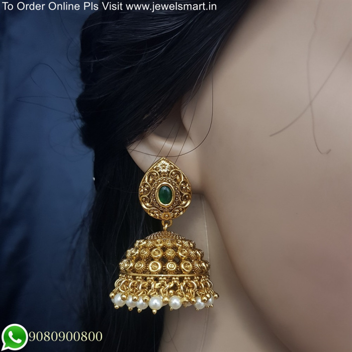 Jhumki Golden Kollam Supreme Gold Plated Ruby Stone Jimikki Earrings at Rs  309/pair in Thiruvananthapuram