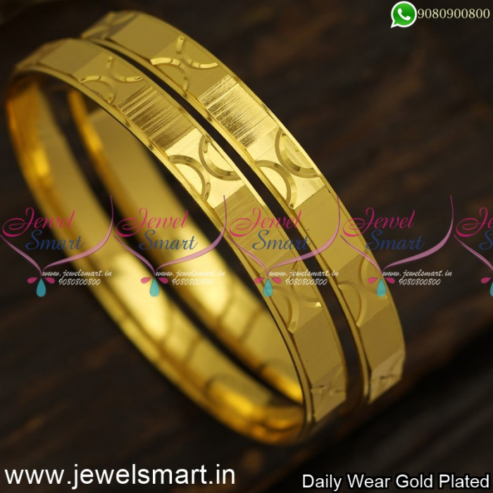 Brushed Pattern Daily Use Gold Covering Bangles Smooth Surface Valayal ...