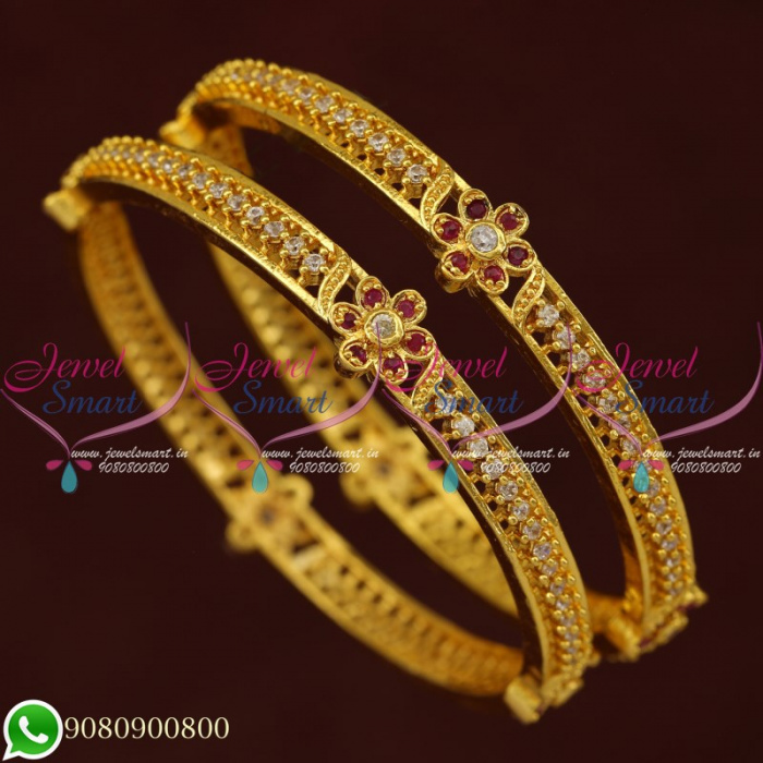 Gold Plated Bangles Ruby AD Stones Traditional Design Daily Wear ...