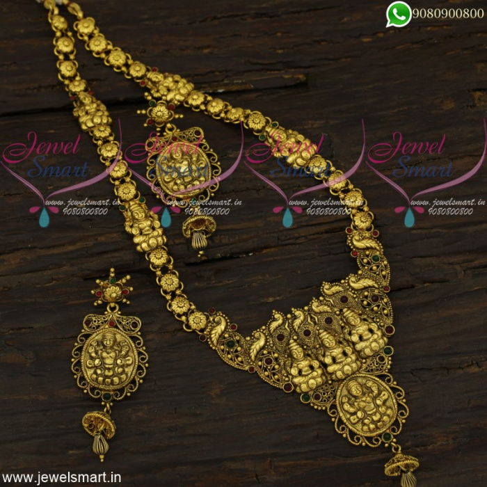 Medium Haram Antique Long Gold Necklace Nagas Temple Jewellery Online ...