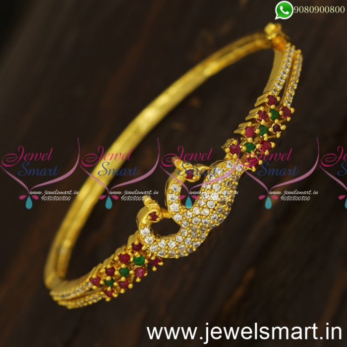 Magnificent Floral Peacock 22k Gold CZ Bangle Bracelet – Andaaz Jewelers