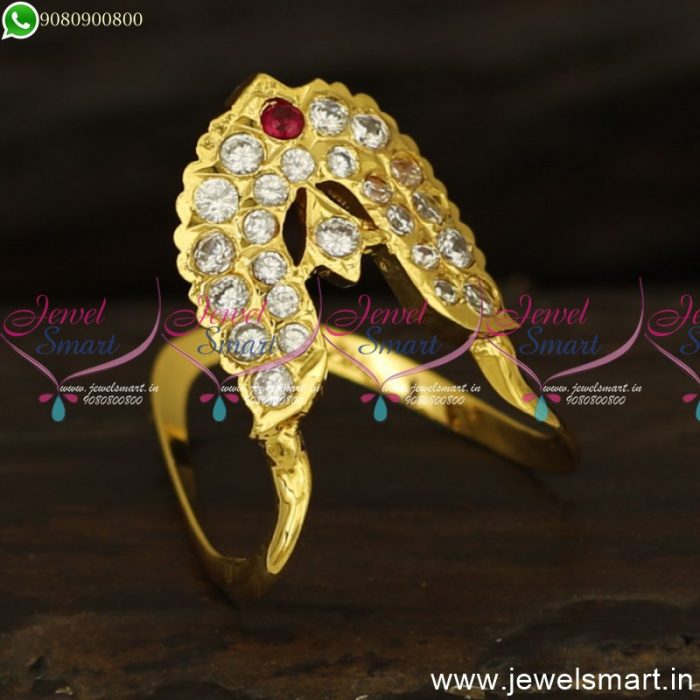 Gold tone pink-white stone ad south indian shanku vanki finger ring dj –  dreamjwell