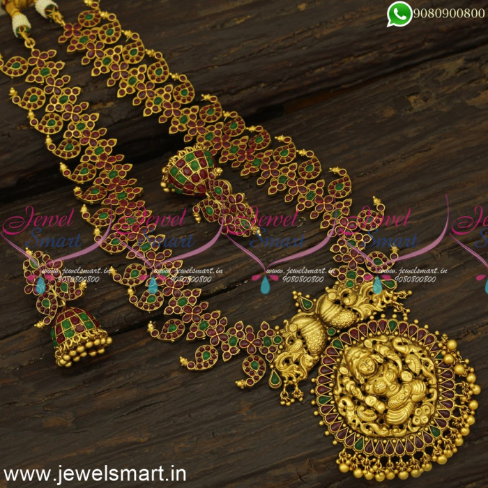 Traditional Temple Long Gold Necklace For Light Colour Saree Antique ...