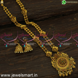 2 Line Designer One Gram Gold Long Necklace Floral Antique Jewellery ...