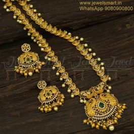 Charming Elite Artistry Long Gold Necklace Models For Sarees and ...