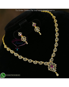 Elegant CZ Gold Plated Necklace Set with Ruby Stone – Sparkling Diamond Look NL27197