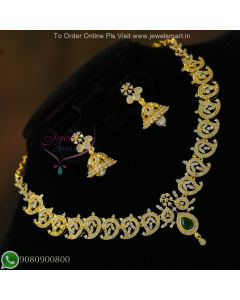 Mango Design CZ Gold Plated Necklace Set with Ruby Emerald Stone – Sparkling Diamond Look