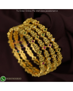 Temple Lakshmi Antique Gold Plated Bangles – Traditional South Indian Jewellery B27194