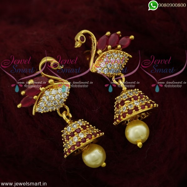 22K Gold Jhumkas - Gold Dangle Earrings with Ruby - 235-GJH268 in 12.500  Grams