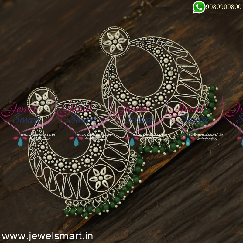 Buy Maati Peacock Floral Antique Oxidized Chandbali Earrings | Tarinika -  Tarinika India