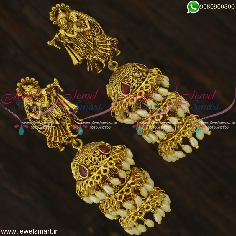 Buy MEENAZ Traditional Temple One Gram Gold Brass Copper South Indian Screw  Back Studs Meenakari Stone Ear Chains Hair Peacock Jhumkas Jhumka Earrings  Combo for Women Girls Wedding chain -GOLD JHUMKI-M127 Online