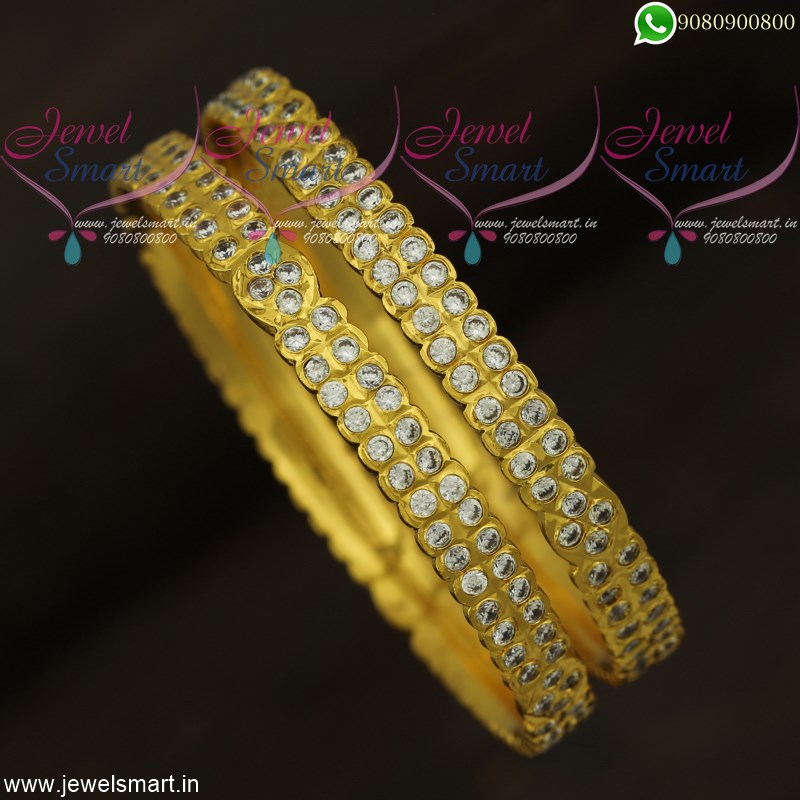 gold white stone bangles designs