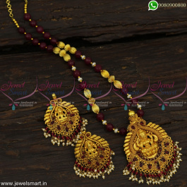 Gheru Reddish Gold Pendant and Earrings With Red and Kharbuja Beads ...