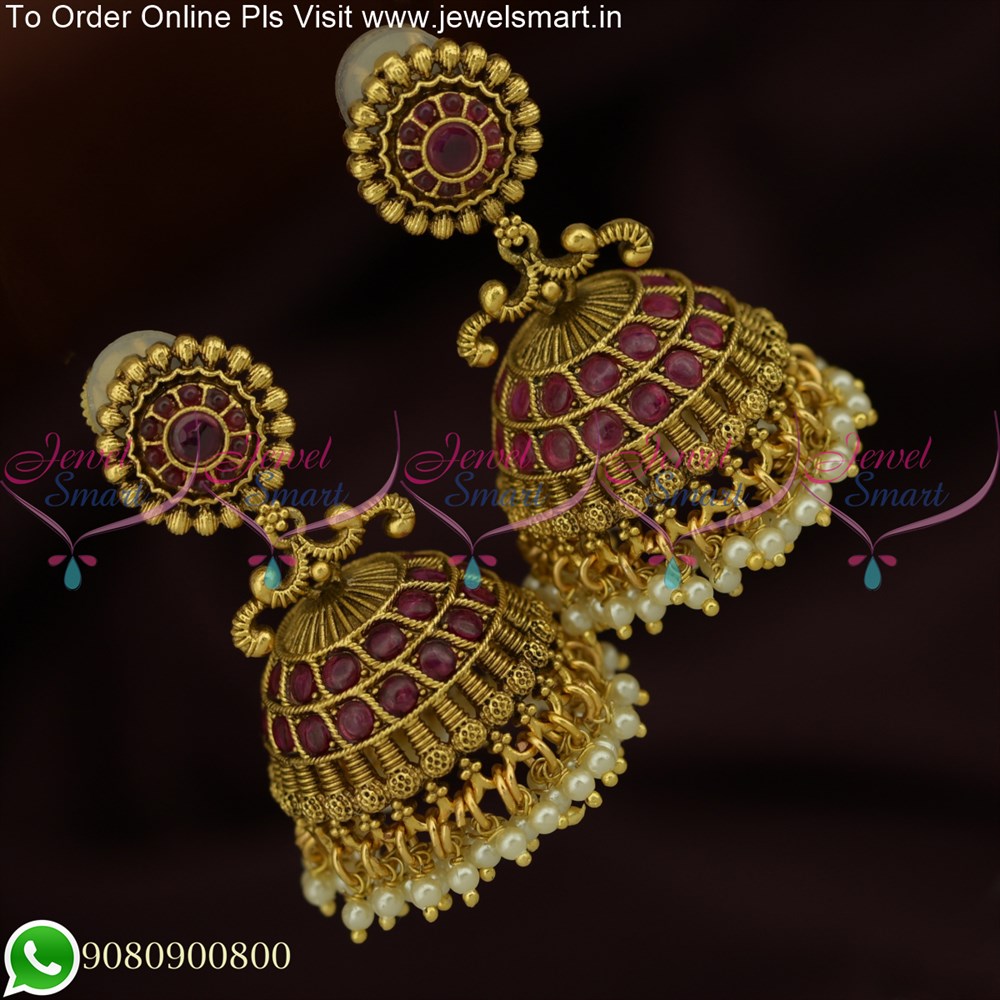 Buy 1 Gm Gold Black Beads Peacock Jhumkas Earrings Design Indian Bridal  Jewellery