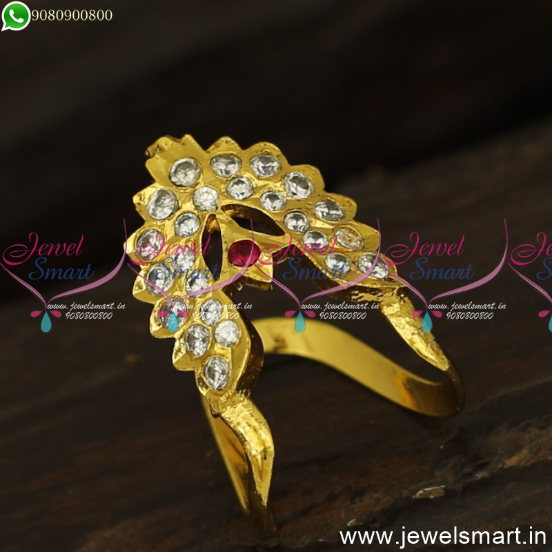 Women Gold Plated Stone Studded Oval Shaped Adjustable Finger Ring –  Silvermerc Designs