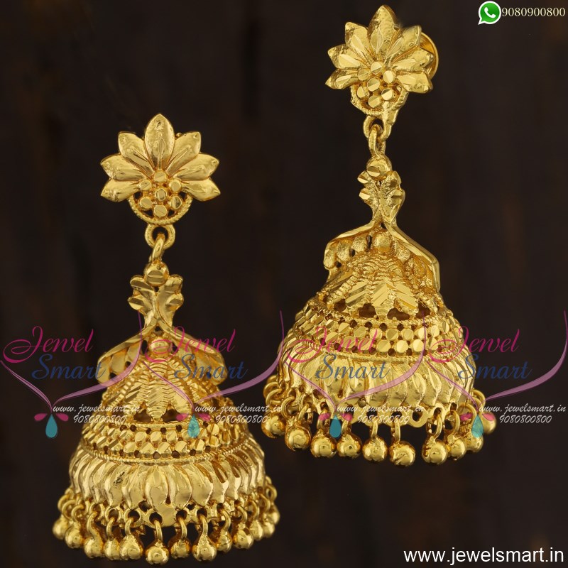 Buy Gold Plated South Indian Temple Work Lakshmi Jhumka Earrings Online in  India  Etsy