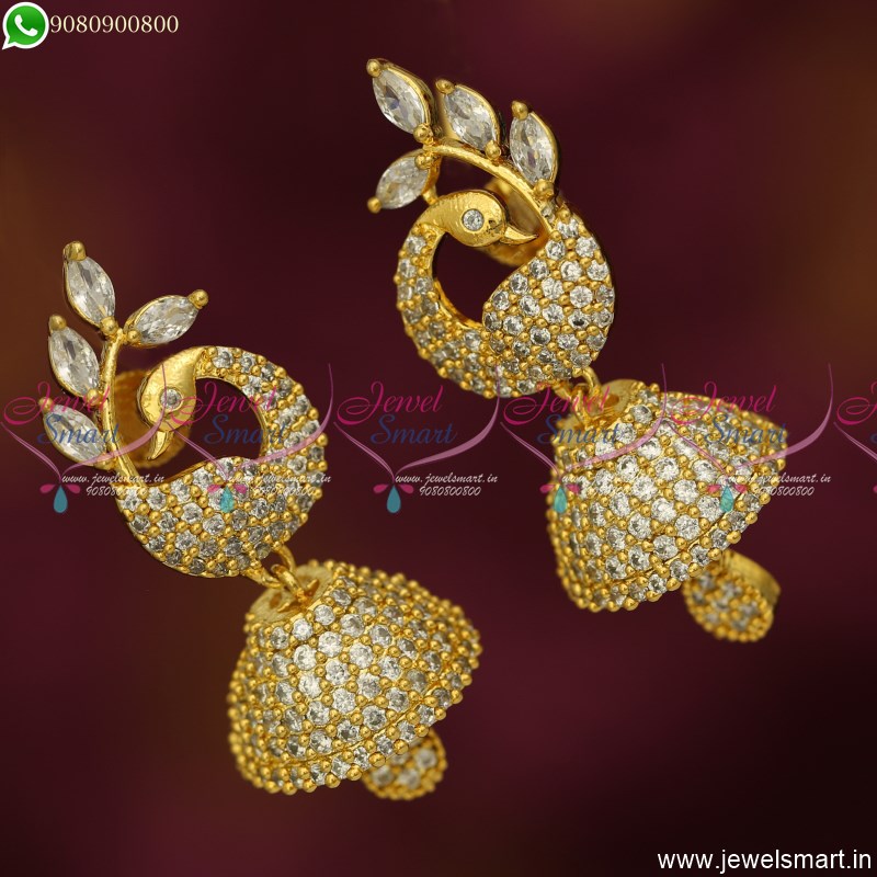 Mayil Jhumka Earrings Uncommon Jimikki Kammal Marquise Stones Jewellery J053